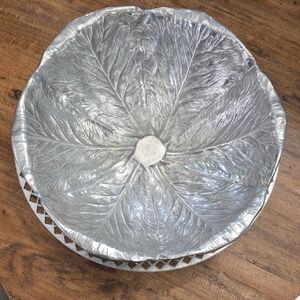 Decorative Silver Leaf Pattern Serving Bowl - Home Dining